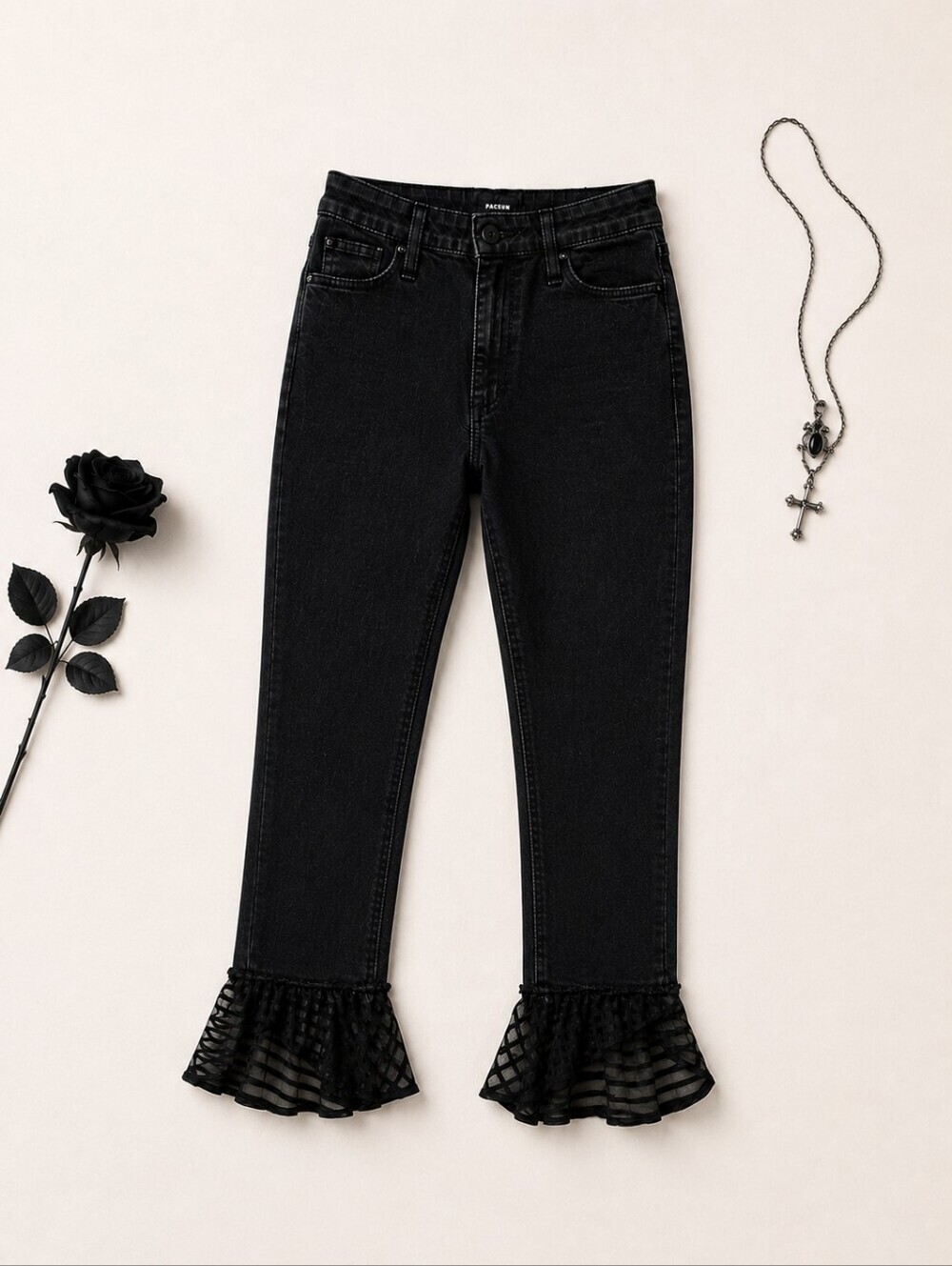 Paige Horton Straight Black Embellished Festival Gothic Denim Jeans Ladies 27